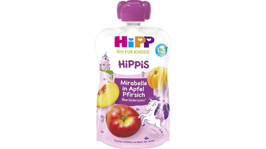 HiPP HiPPis im Quetschbeutel: Mirabelle in Apfel-Pfirsich - ohne Zuckerzusatz 100 g