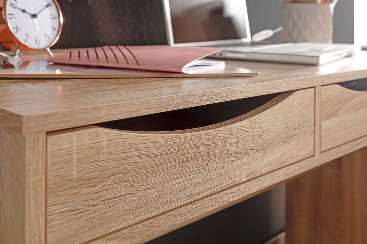 Wohnling Schreibtisch 120 cm Design Bürotisch Sonoma Eiche modern Jugendschreibtisch 3 Schubladen & Stauraum platzsparend
