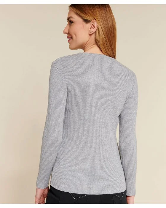 Pull col rond 50% laine mérinos, uni et rayé