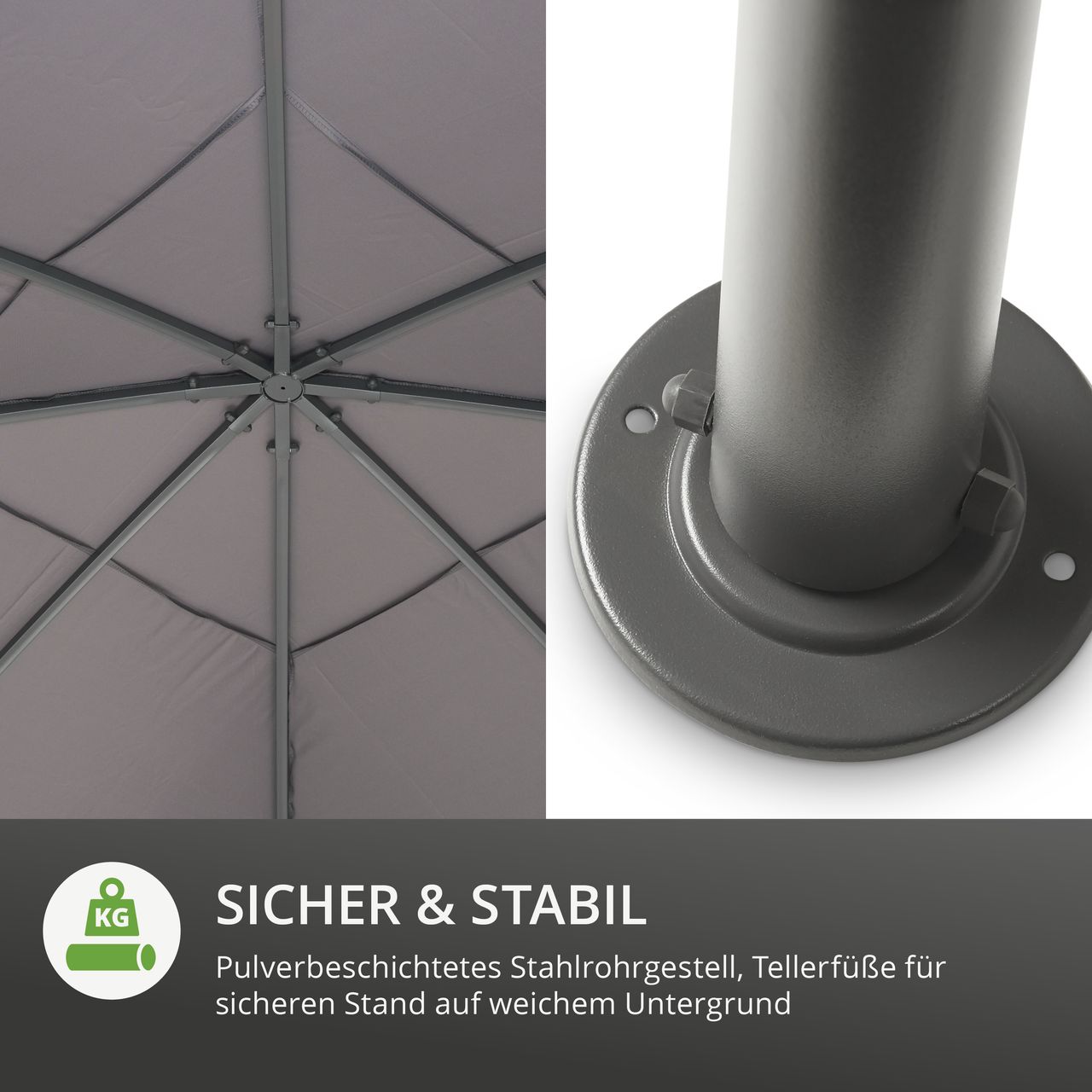 LECO Pavillon Milena – formschöner Gartenpavillon 3,3 x 3,3 m mit verschließbaren Seitenteilen – anthrazit/grau
