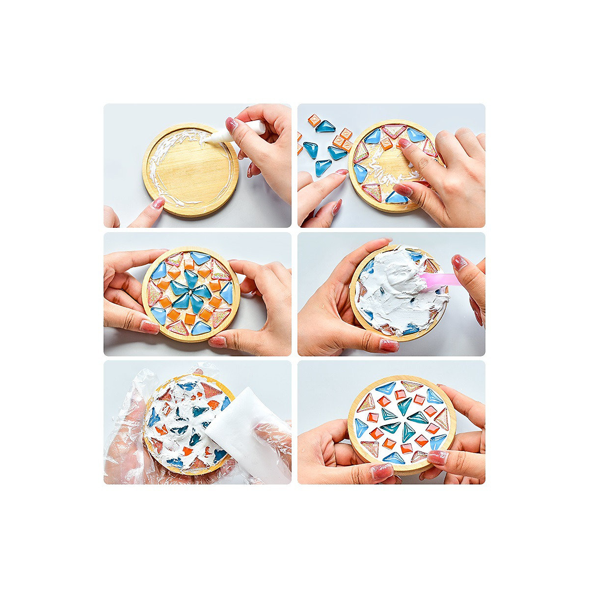 Mosaik-DIY-Untersetzer, kreatives handgefertigtes Materialpaket Eltern-Kind-Aktivitätscollage-Spielzeug für Kinder Deko-Bastelsets