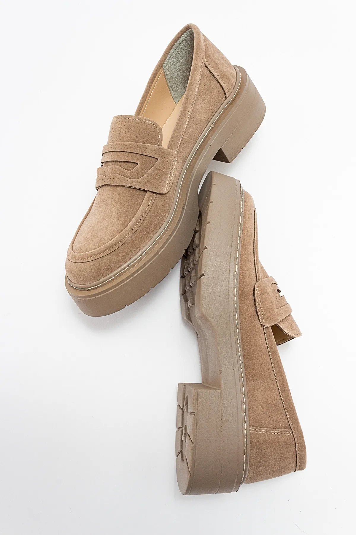 LuviShoes  Damen-Loafer aus dunkelbeigem Wildleder