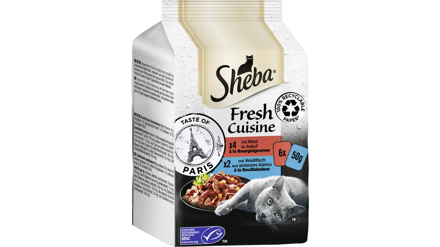 SHEBA® Fresh Cuisine Taste of Paris mit Rind und mit Weißfisch Portionsbeutel 300 g