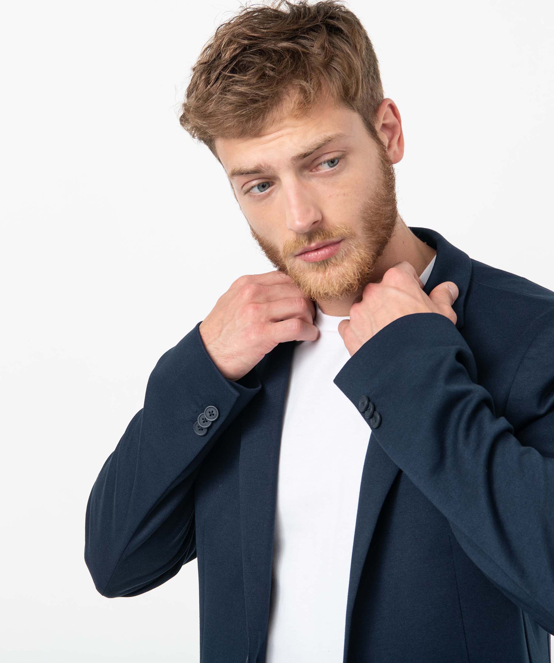Veste de costume homme en matière stretch bleu fonce | GEMO
