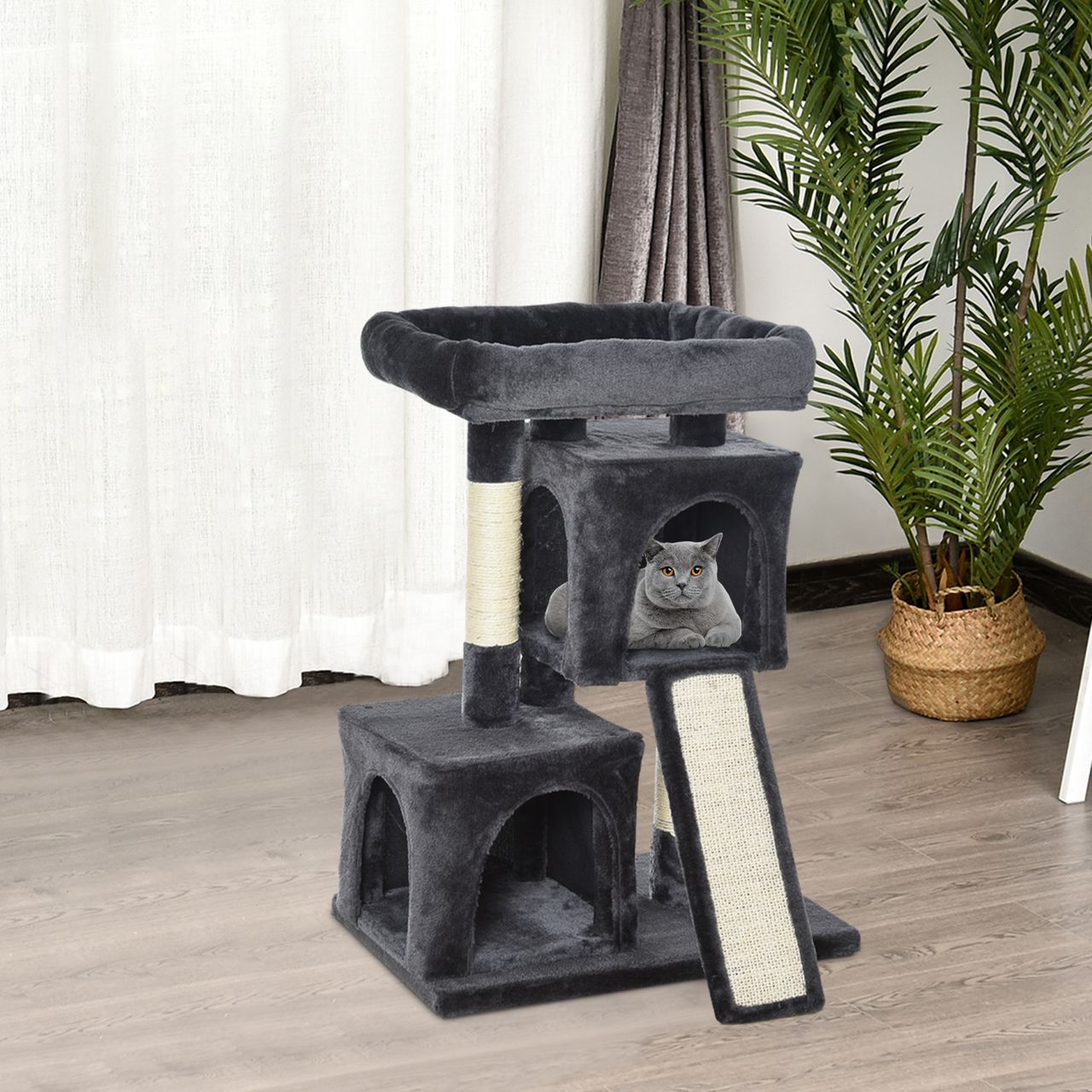 PawHut Katzenbaum Katzenkratzbaum Katzenbaum mit Sisalsäulen Dunkelgrau