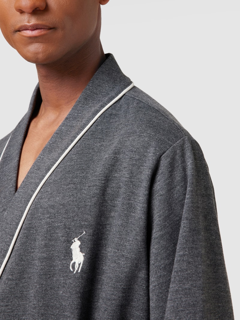 Morgenmantel mit Label-Stitching in dunkelgrau meliert