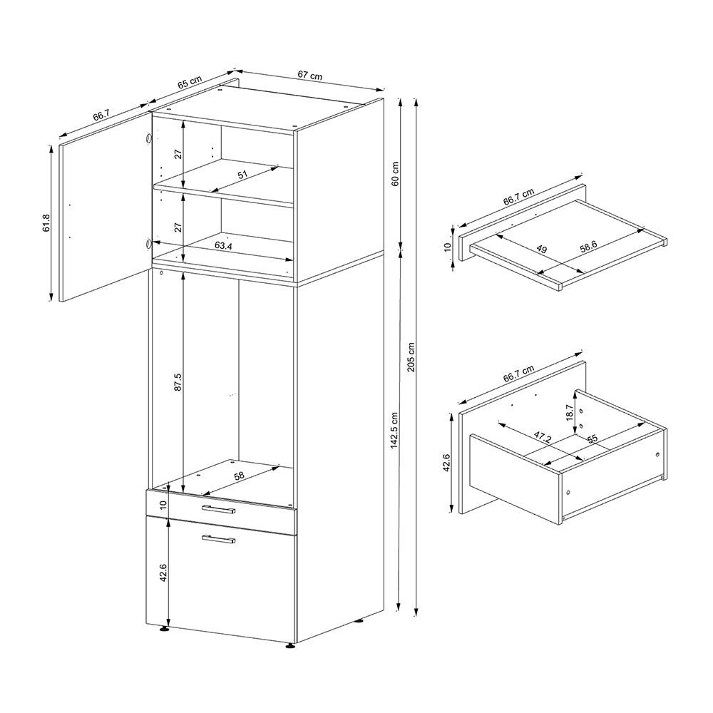 Roomart Waschmaschinenumbauschrank (Roomart Waschmaschinenschrank mit Schrankaufsatz 62cm Mehrzweckschrank)
