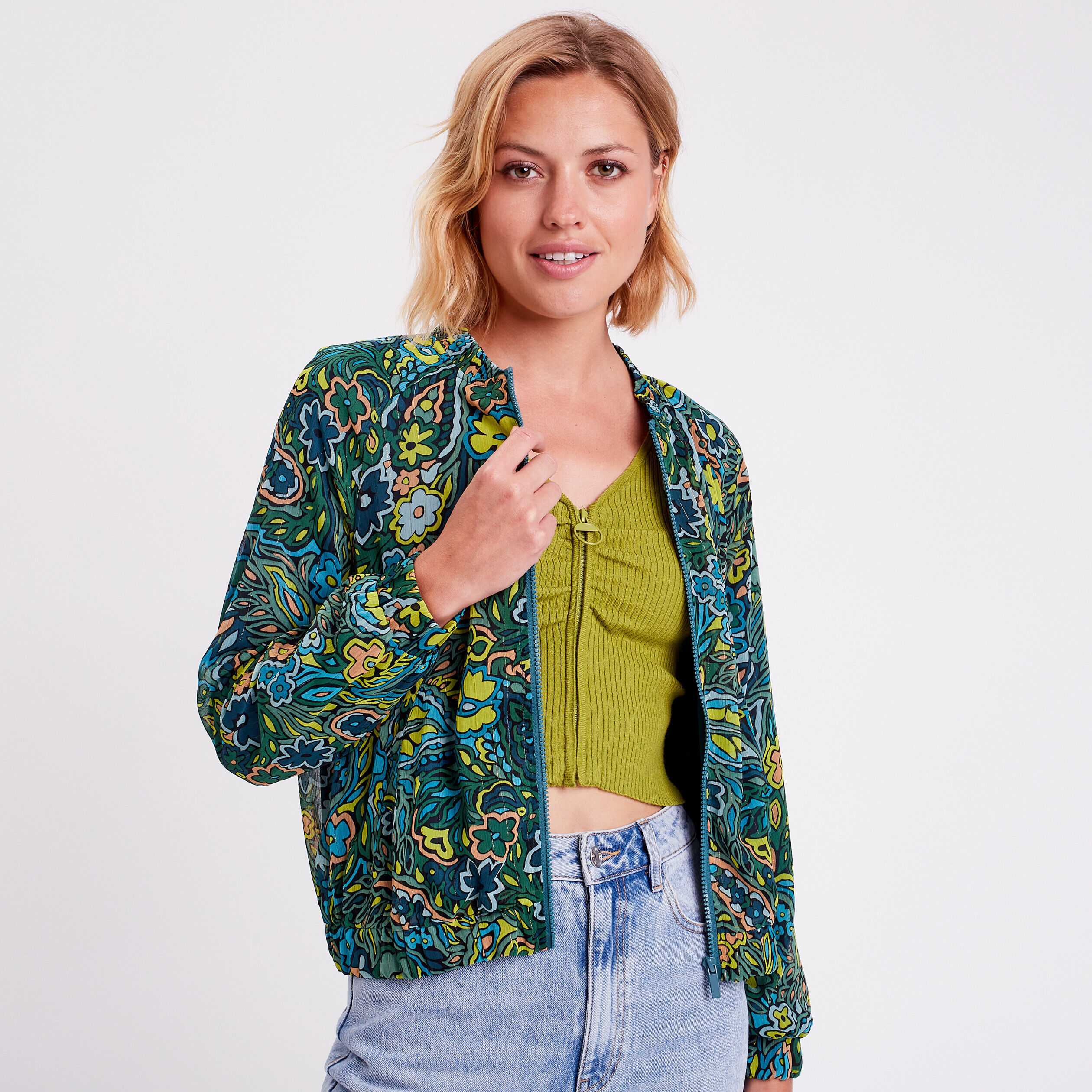 Veste teddy zippée noir femme | Cache Cache