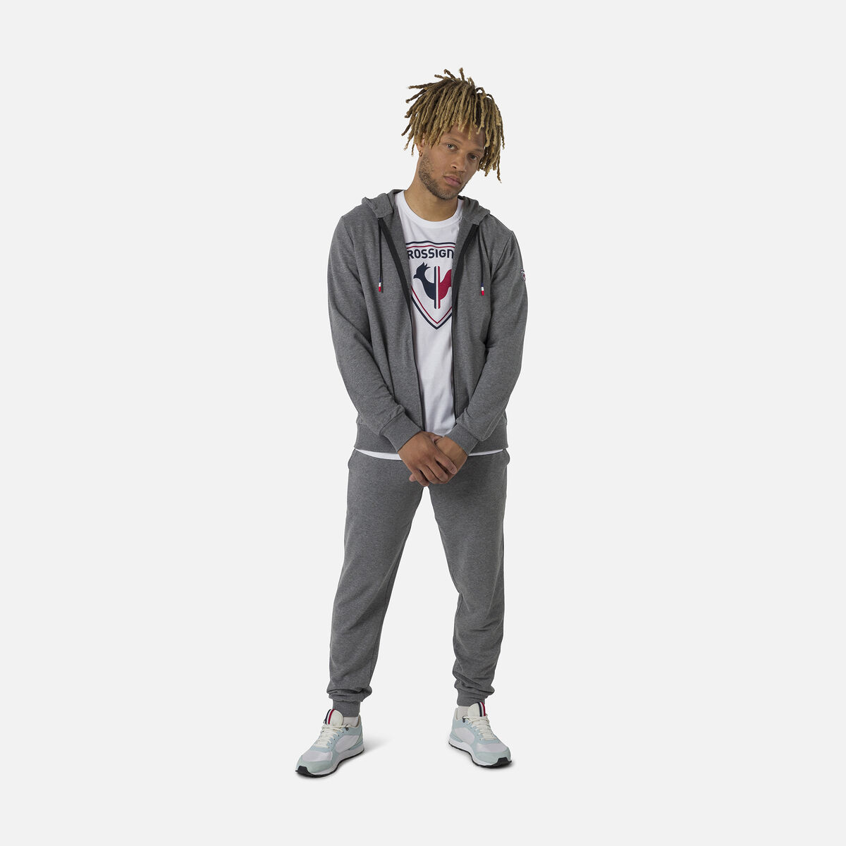 Herrensweatshirt mit Kapuze, Logo und durchgehendem Reißverschluss