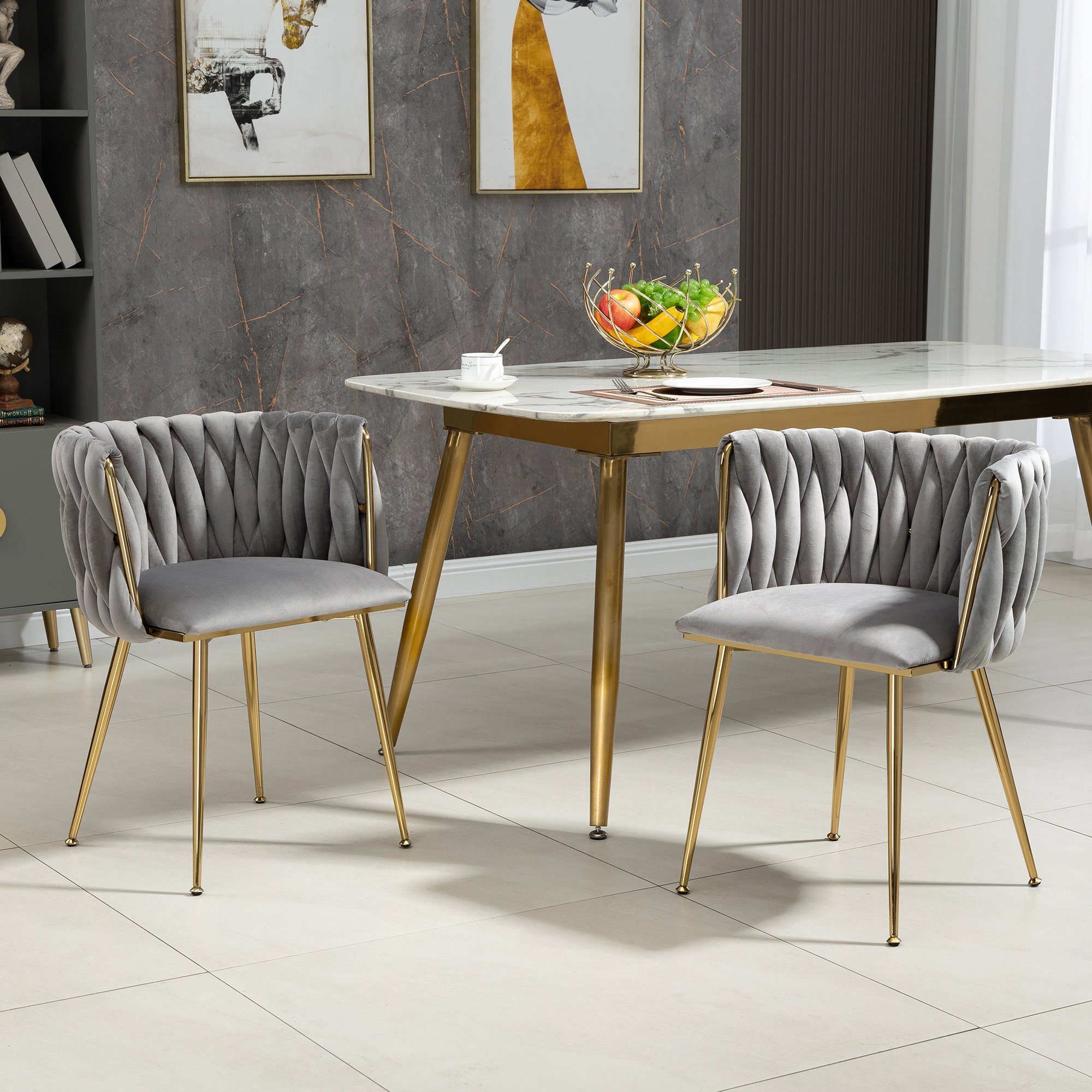 WISHDOR Esszimmerstuhl 2 Teil/Set Akzentstuhl, (2 St), Samt-Akzent-Loungesessel mit Eisen- und Metallfüßen