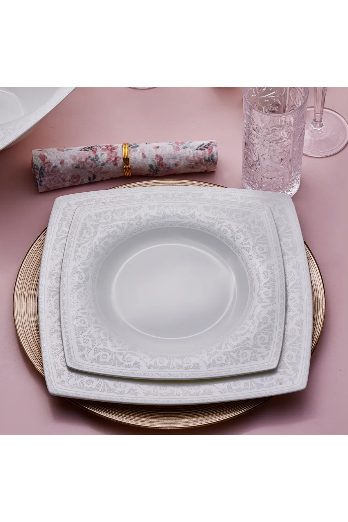 Karaca  Fine Pearl Roma 58-teilig 12 Personen Quadratisch - Set - Innovatives Geschirrset