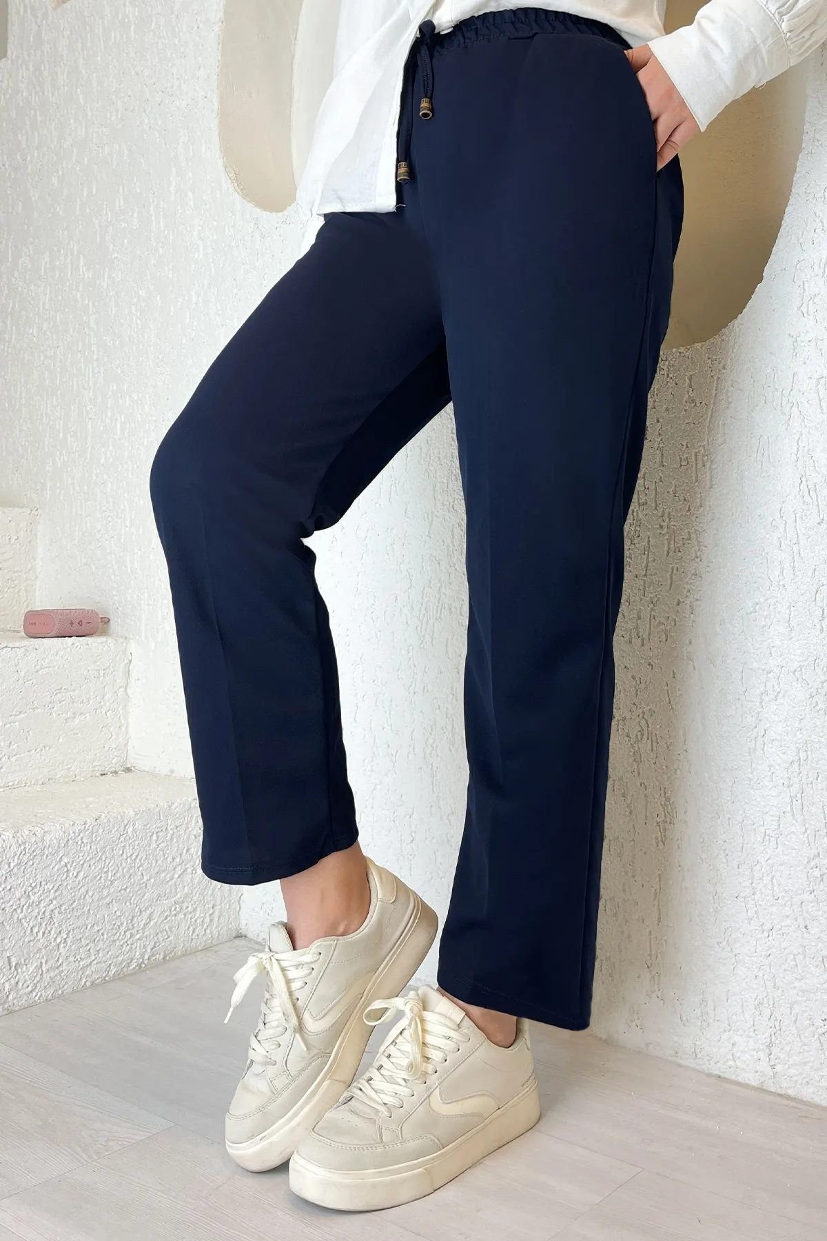 InStyle  Lycra-Hose aus doppeltem Stoff mit elastischem Bund – Marineblau