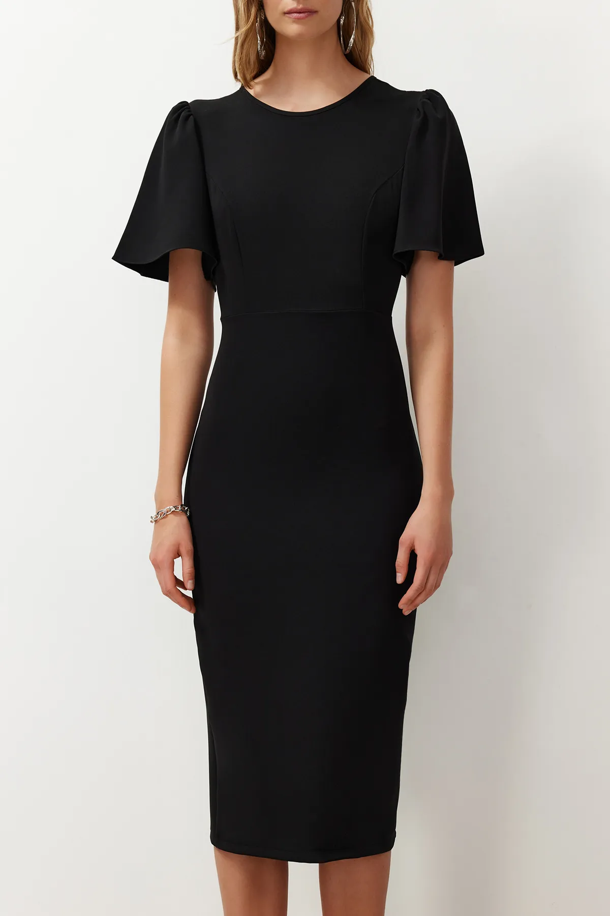 Trendyol Collection  Schwarzes gewebtes Midikleid TWOSS24EL00659