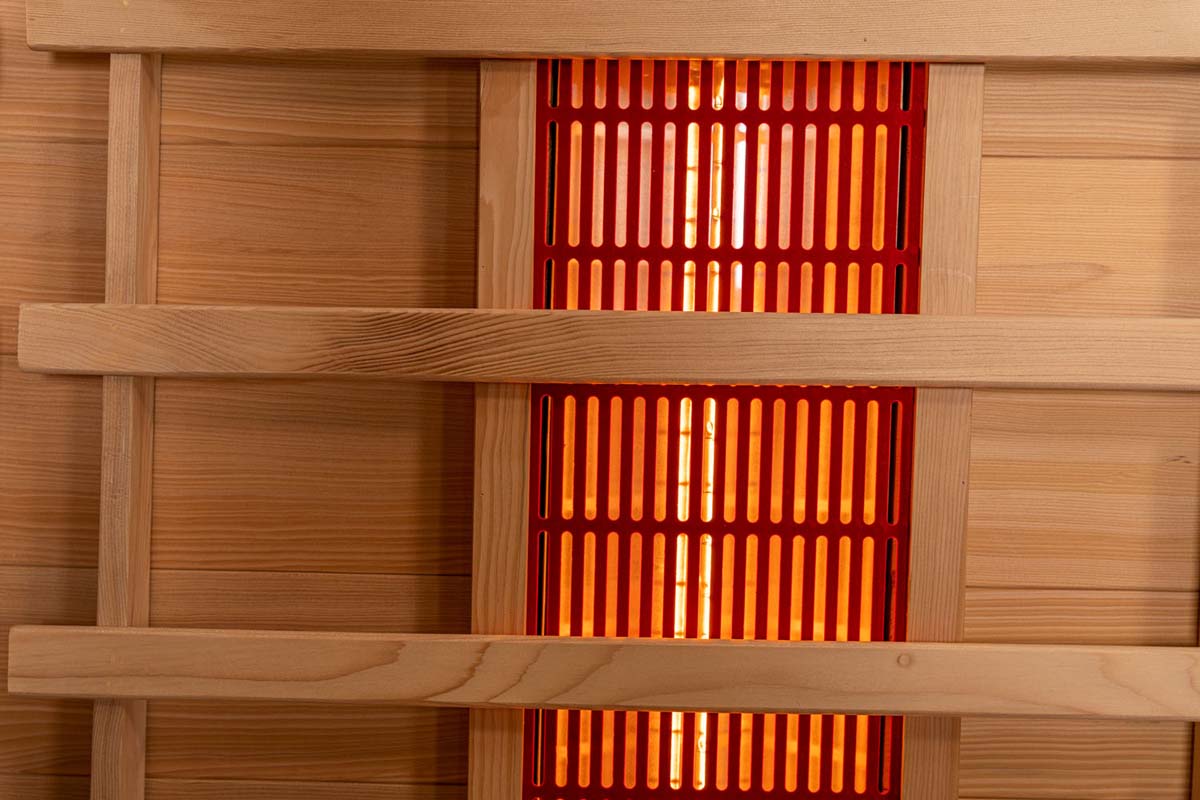 PureHaven Infrarotkabine 120x105x190 cm aus kanadischem Hemlock-Holz Bluetooth-Soundsystem Timer Lichttherapie in 4 Farben digitale Steuerung
