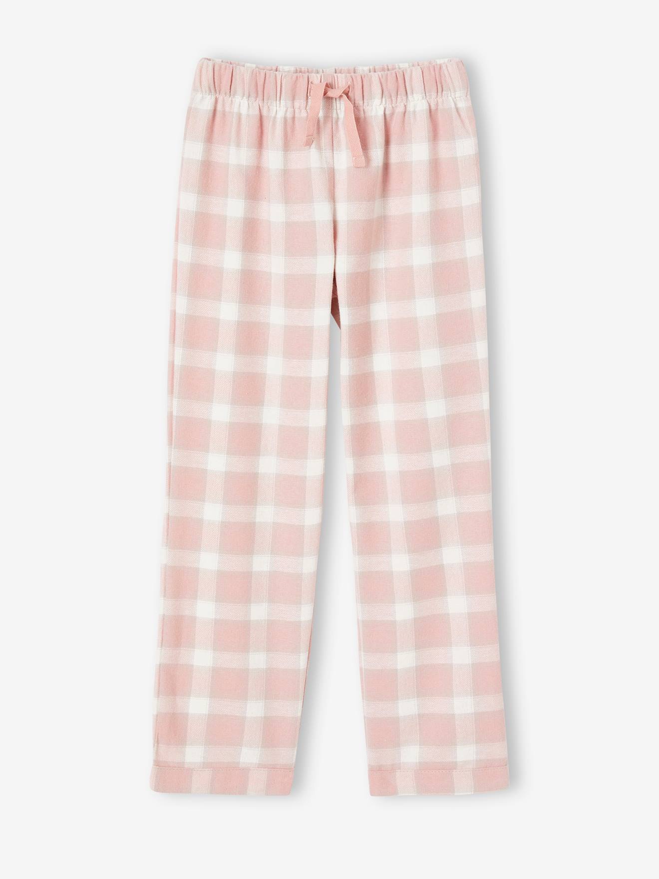 Lot de 2 bas de pyjamas en flanelle fille lot carreaux rose thé et bleu