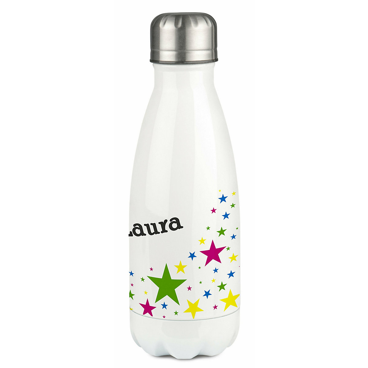Edelstahl Kinder Thermoflasche / Trinkflasche bunt Sterne Spülmaschinenfest, Auslaufsicher, Bruchfest, Doppelwandig, Für Heißgetränke geeignet, Mit Deckel, Isoliert