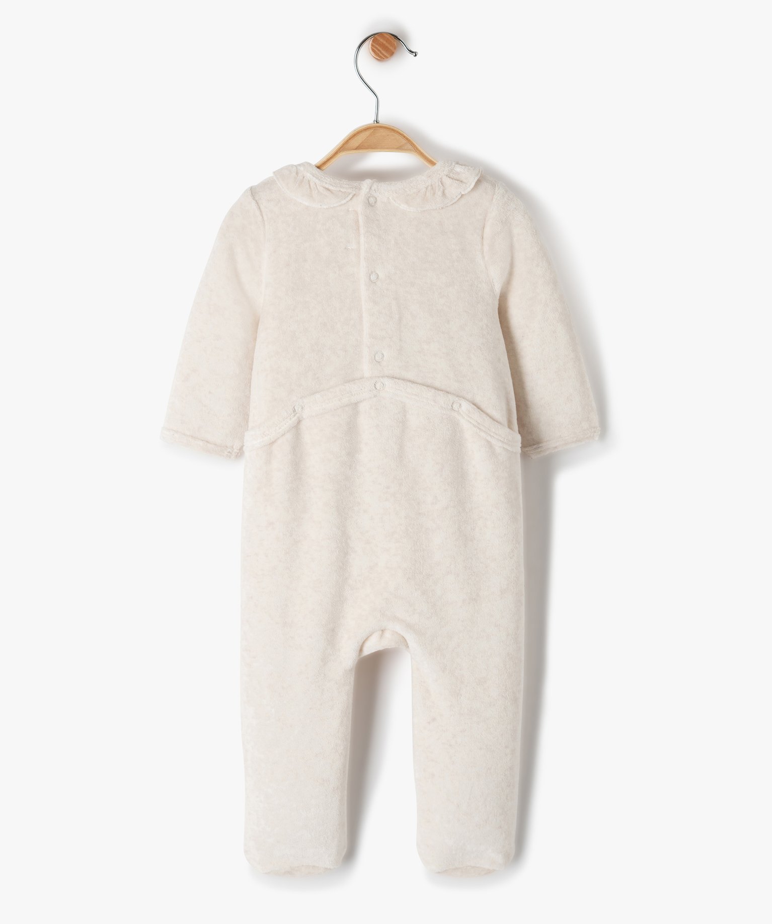 Pyjama bébé fille en velours avec motif et volant sur le col beige | GEMO