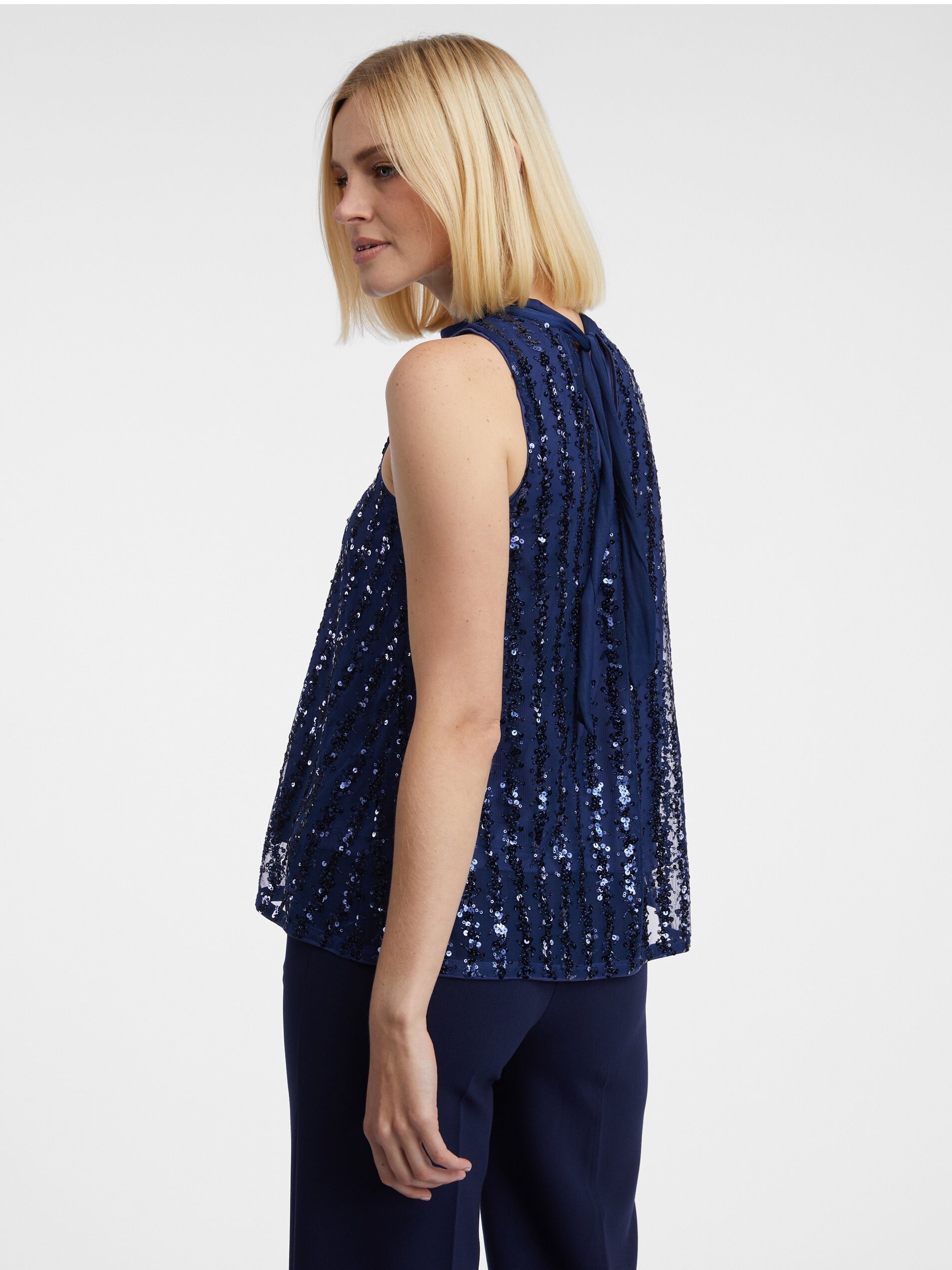 Dunkelblaue Damenbluse mit Pailletten ORSAY