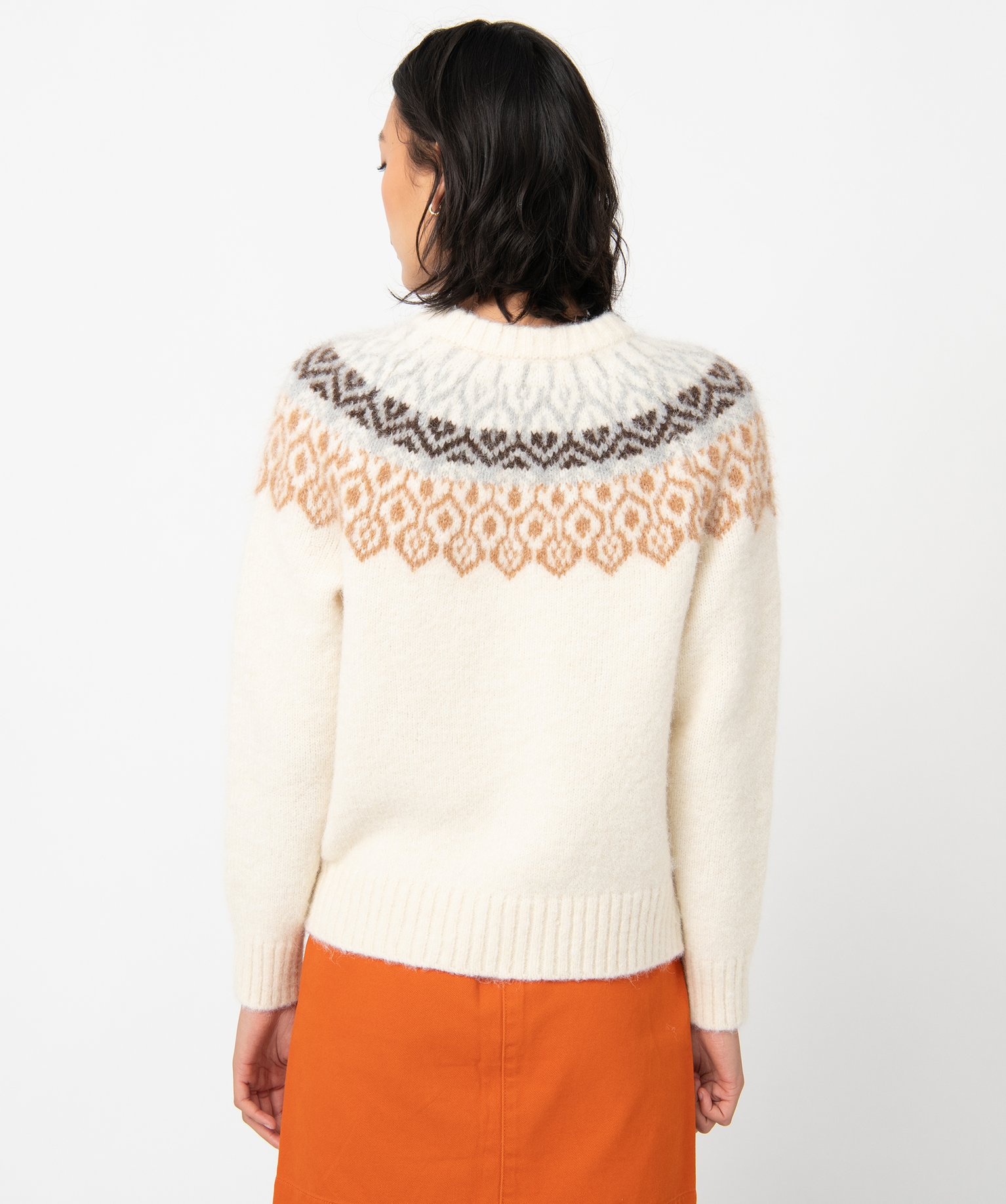 Pull femme jacquard avec col rond ecru | GEMO