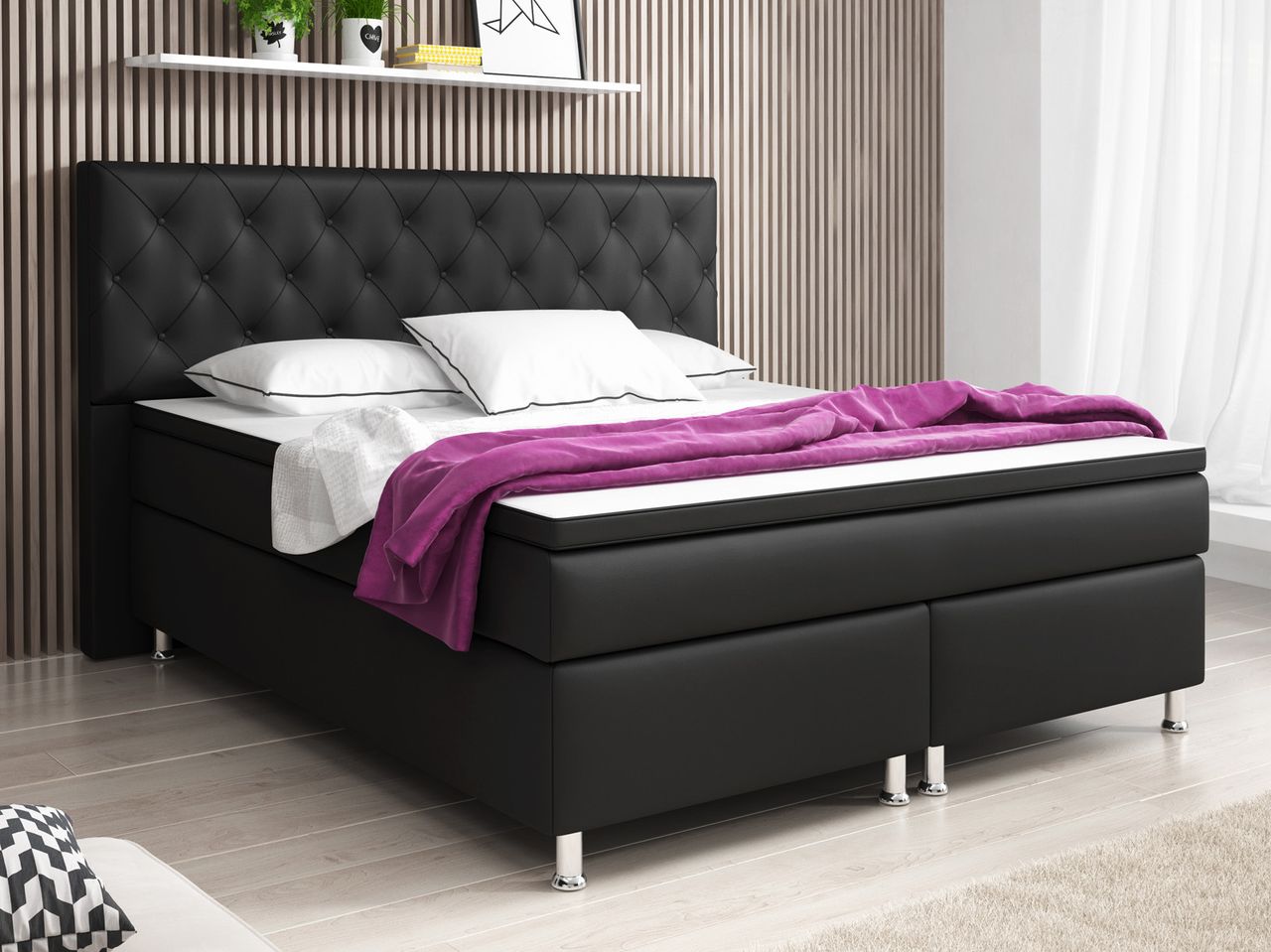 IHG Boxspringbett Turin 180x200 cm Kunstleder Schwarz