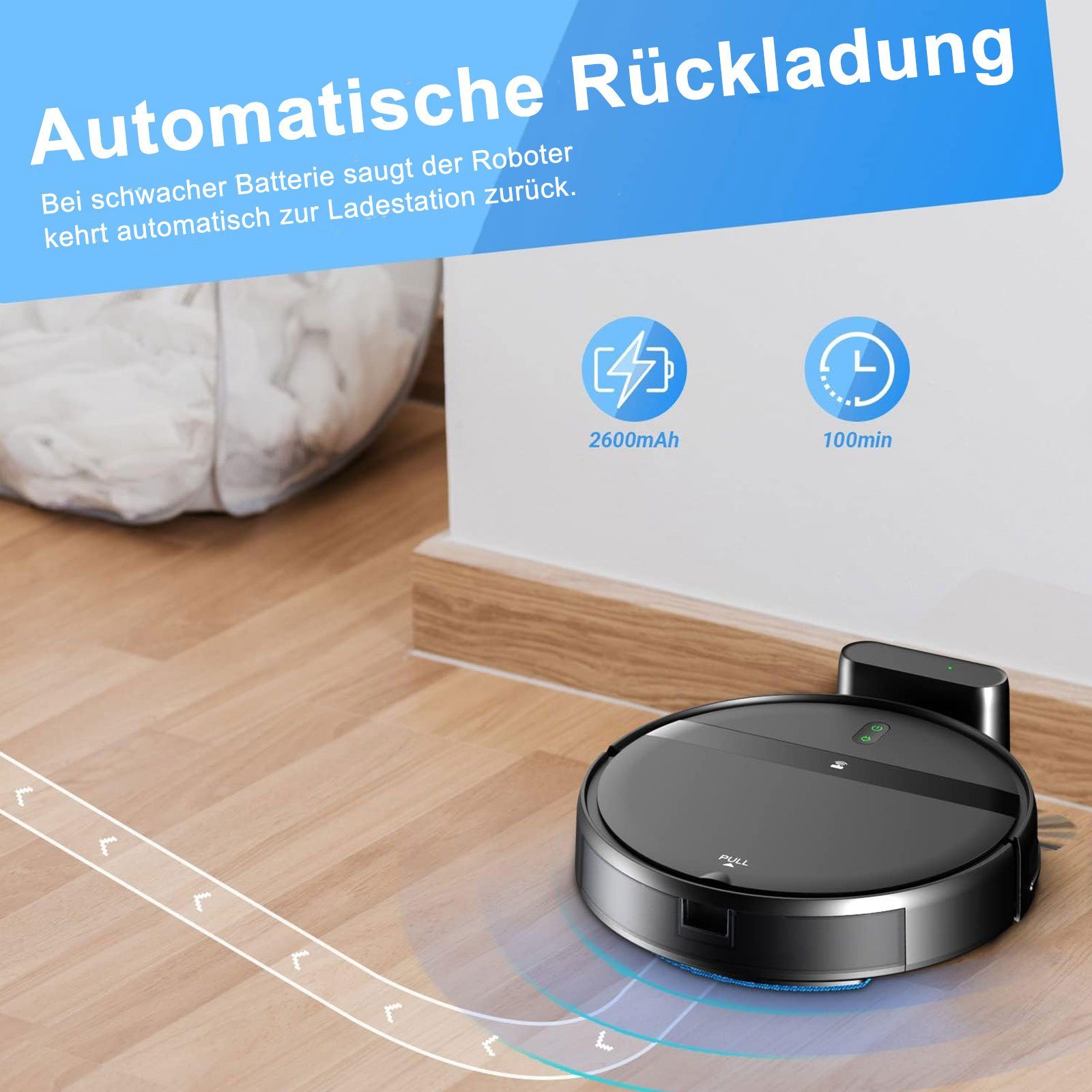 REDOM Nass-Trocken-Saugroboter Staubsauger Roboter Saugroboter Roboterstaubsauger 2in1 Selbstaufladen, Starke 1400 Pa mit Wischfunktion WLAN für Tierhaare Teppich Hartboden