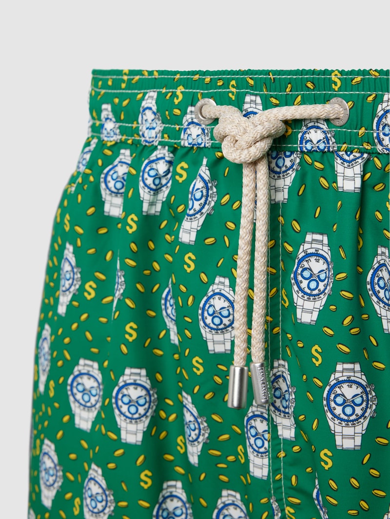 Badehose mit Allover-Muster Modell 'LIGHTING' in dunkelgrün