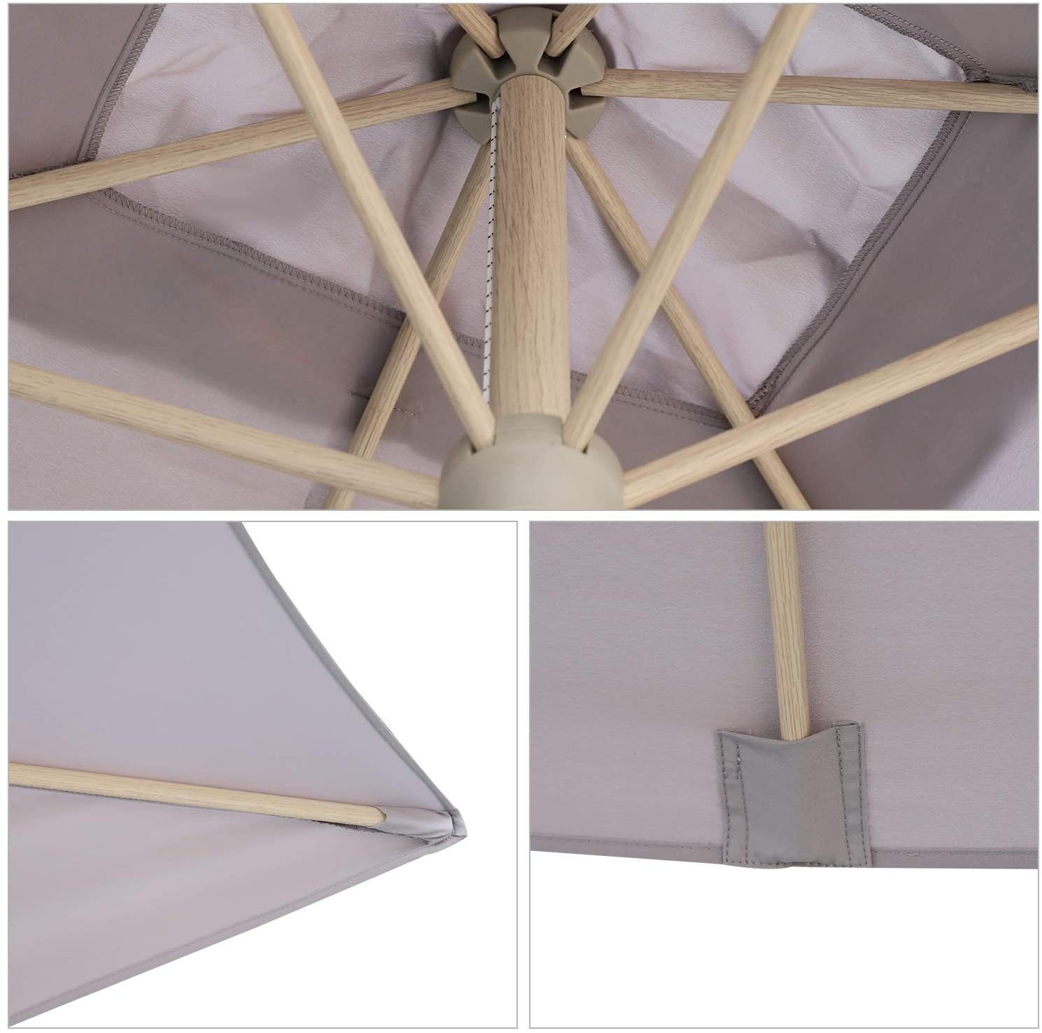 Sekey Sonnenschirm 210 x 140cm Aluminium Sonnenschirm Rechteckig Balkonschirm UV50+, LxB: 210,00x140,00 cm, Gartenschirm in Holzoptik, Marktschirm rechteckig, mit Kurbel