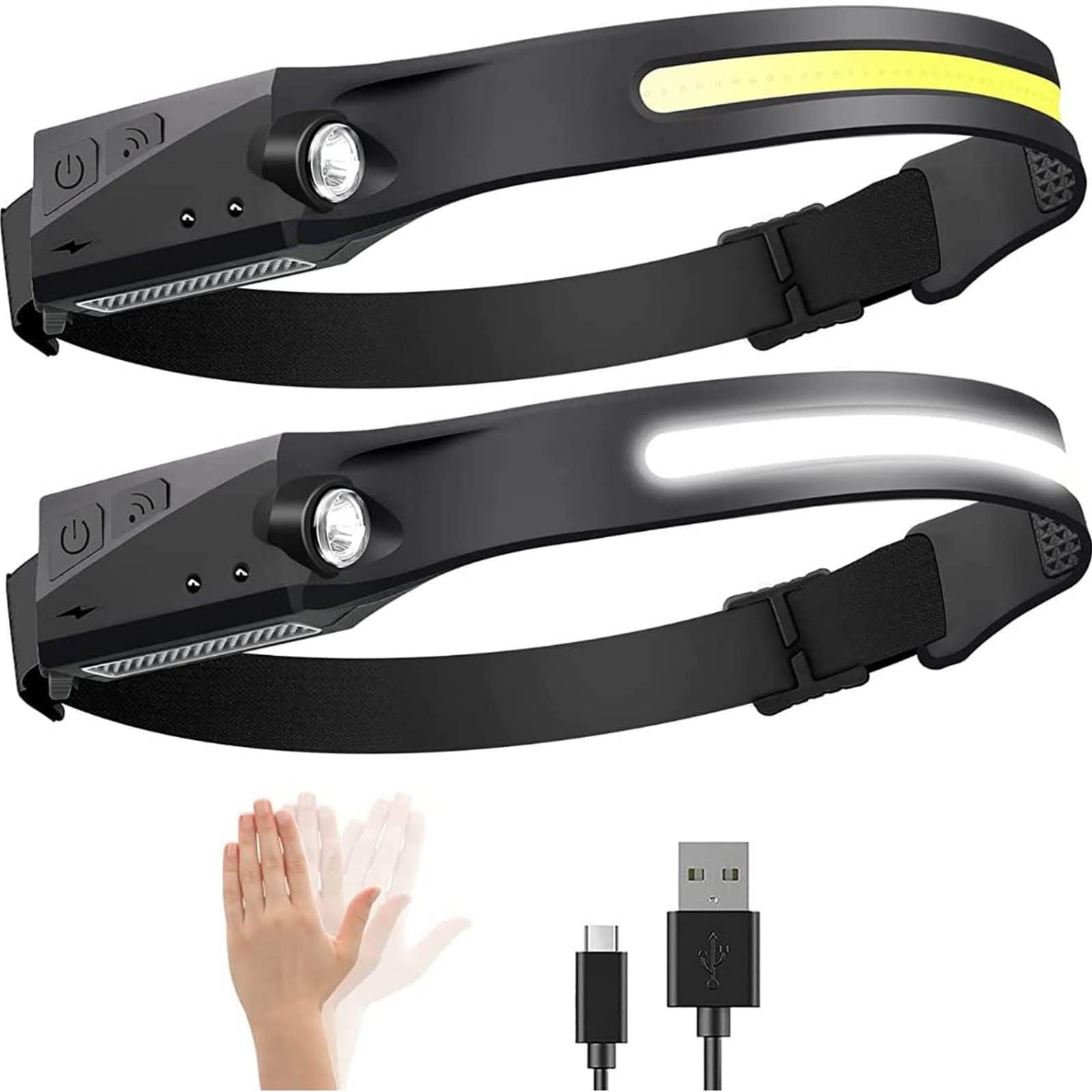 Sintech Stirnlampe Stirnlampe, wiederaufladbare LED-Leuchte mit Sensor, 2-Pack, Wasserdicht, tragbar, 1000 Lumen, 6 Lichtarten