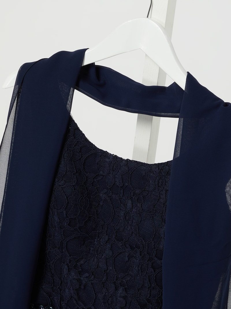 Kleid aus Spitze mit Zierperlen in marineblau