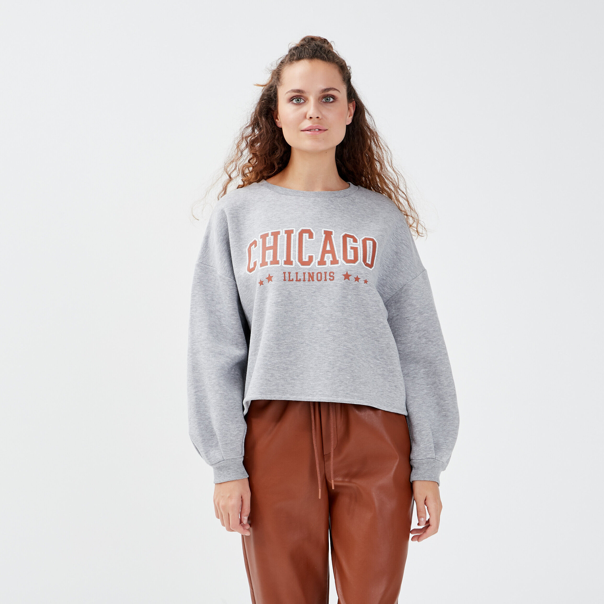 Sweat manches longues gris clair femme | Cache Cache