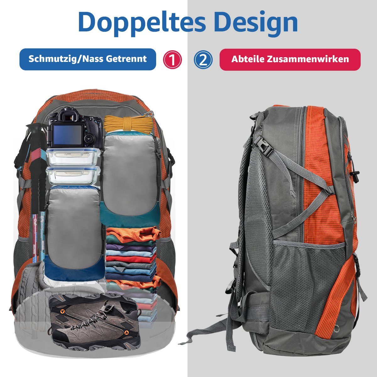 MULISOFT Tourenrucksack Trekkingrucksack 60 Liter Wanderrucksack Reiserucksack für Reisen, Rucksack Herren Große Pack wasserdichte