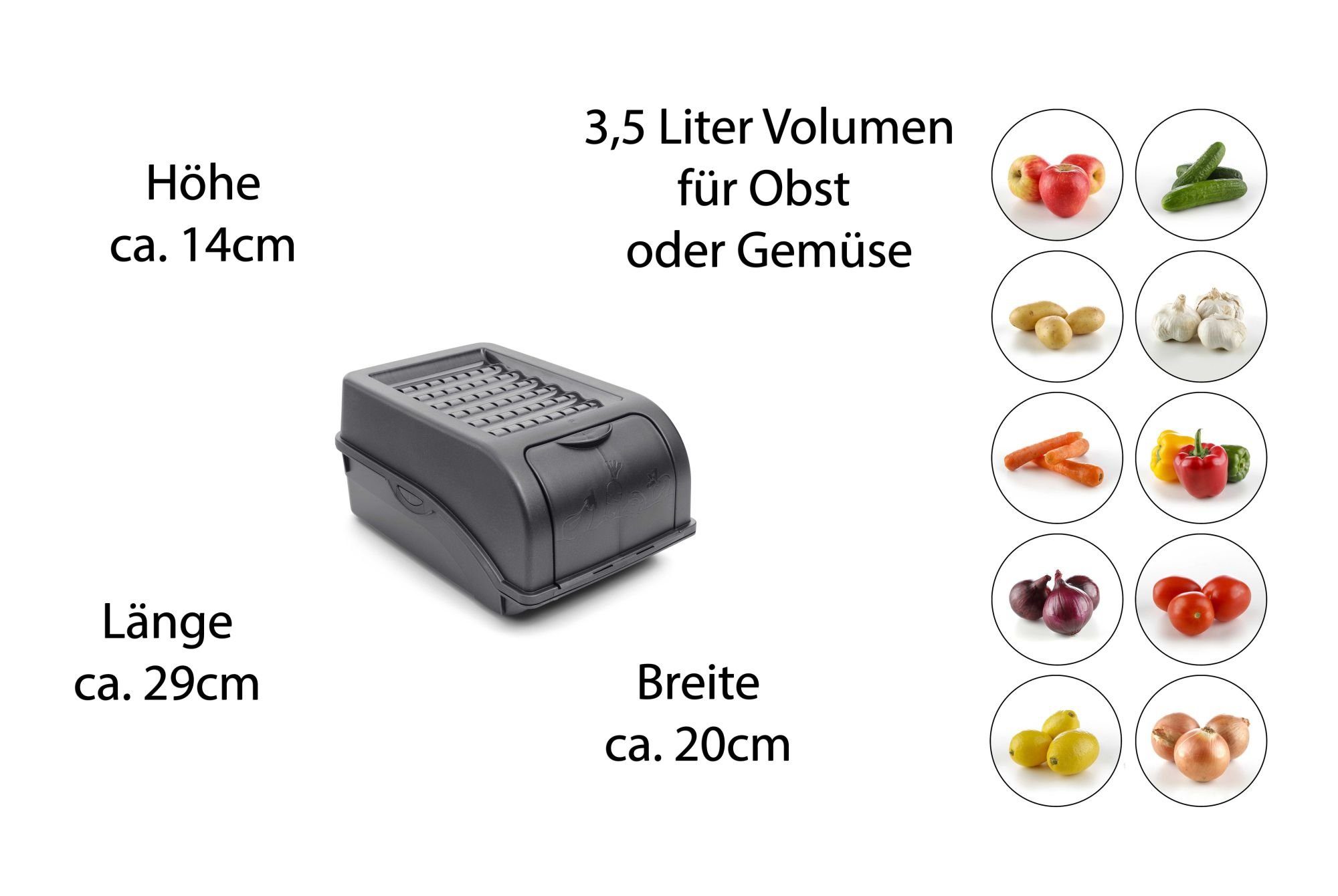 Novaliv Vorratsdose Kartoffelbox, Gemüsebox, Kartoffelkiste, 1x Aufbewahrungsbox 3,5L anthrazit, (Spar-Set, 1-tlg), Hält das Gemüse länger frisch