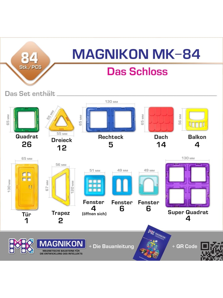 MAGNIKON Magnetische Bausteine MK-84 Das Schloss, 84-Teilig-ab 3 Jahre günstig kaufen onesize