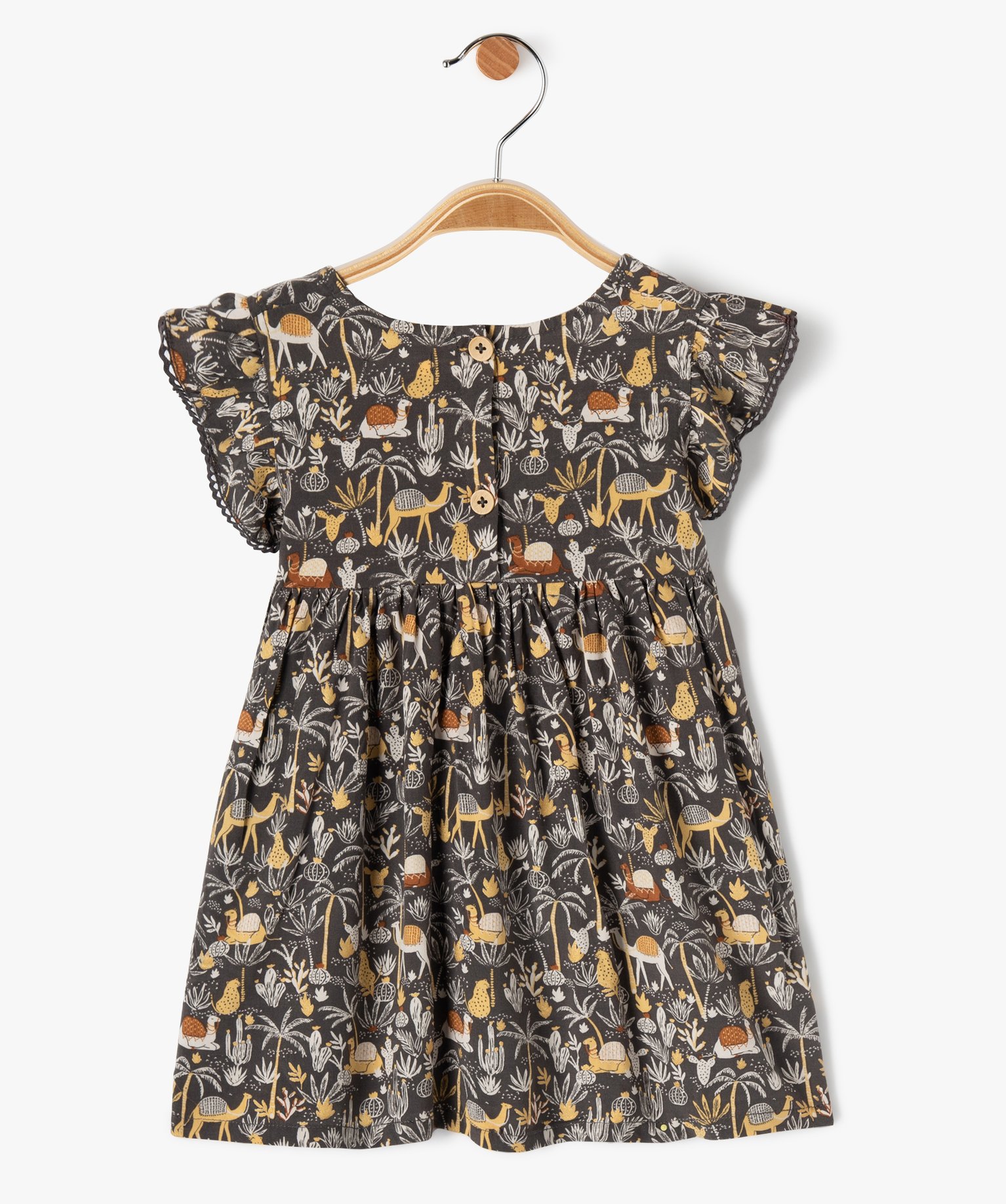Robe bébé fille imprimée avec smocks et volants gris fonce | GEMO