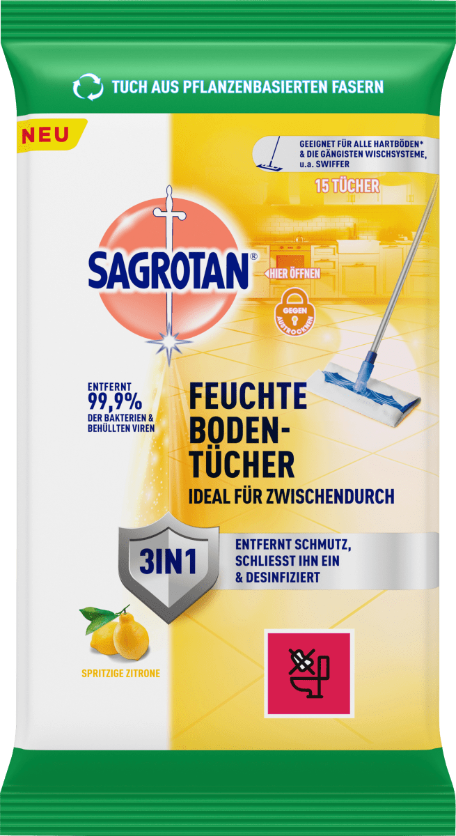 Feuchte Bodentücher spritzige Zitrone, 15 St