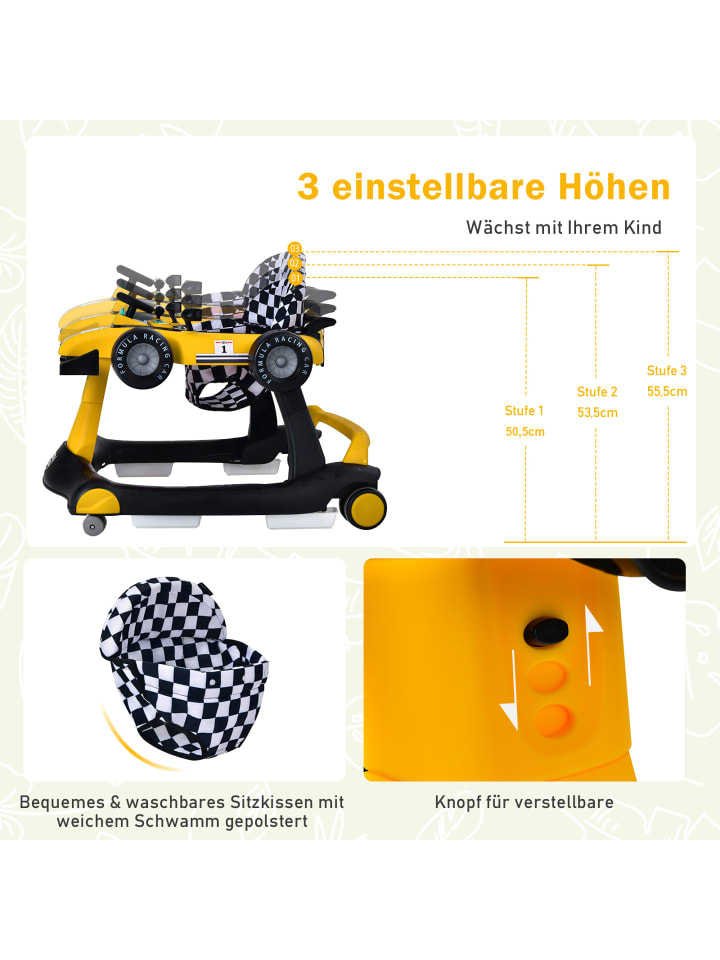 COSTWAY 4 in 1 Lauflernwagen in Gelb günstig kaufen 75 cm