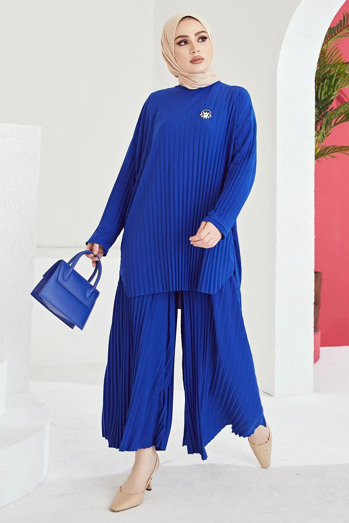 InStyle  Mila Faltenhosen-Tunika-Doppelset – Saksblau