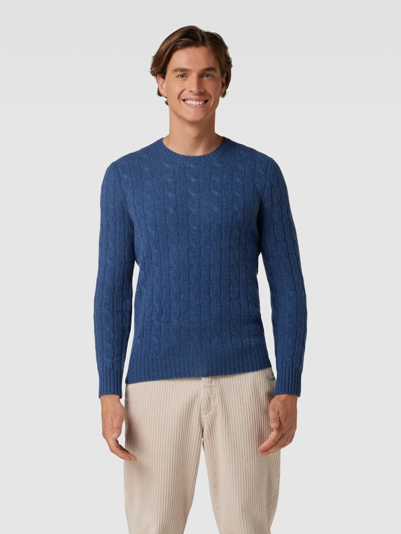 Kaschmirpullover mit Zopfmuster in blau