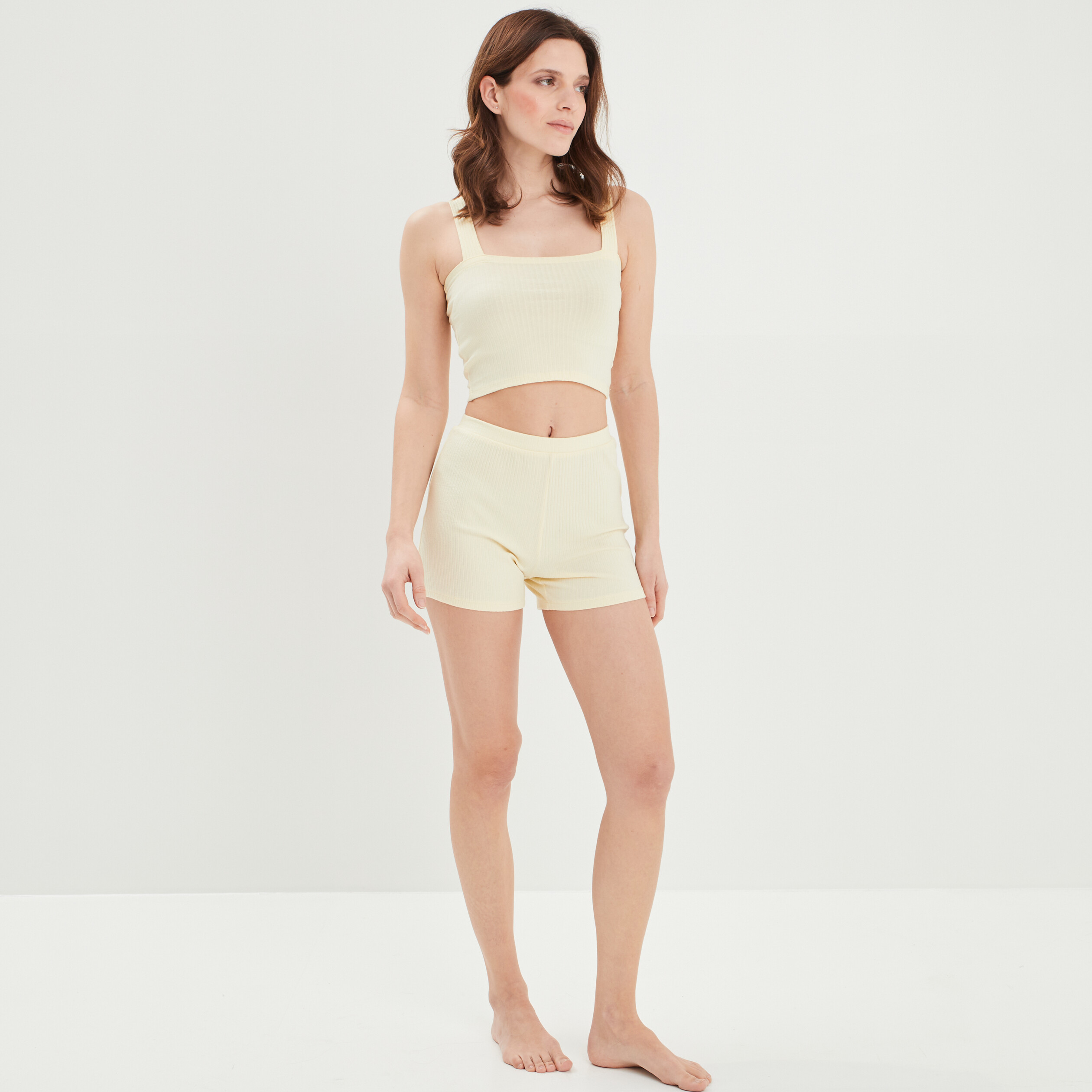Bas de pyjama short côtelé blanc femme | La Halle