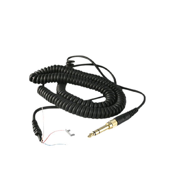 Anschlusskabel gewendelt Anschlusskabel mit angespritzter Tülle, Halteplatte und schraubbarem Adapter (3,5 mm auf 6,35 mm)