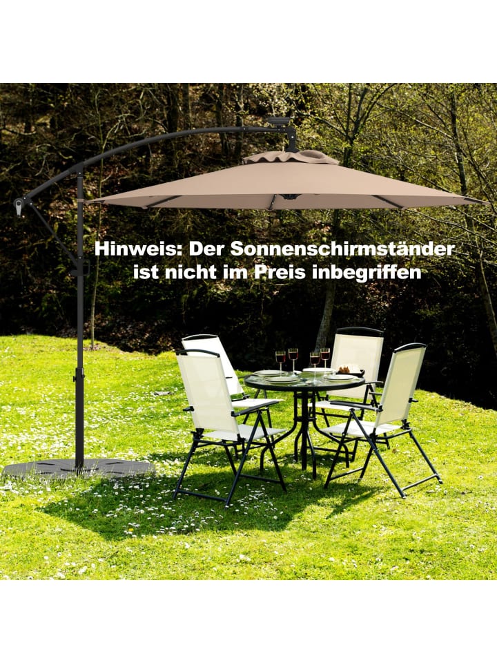 COSTWAY 300cm Sonnenschirm mit LED-Solar-Beleuchtung in Braun günstig kaufen onesize