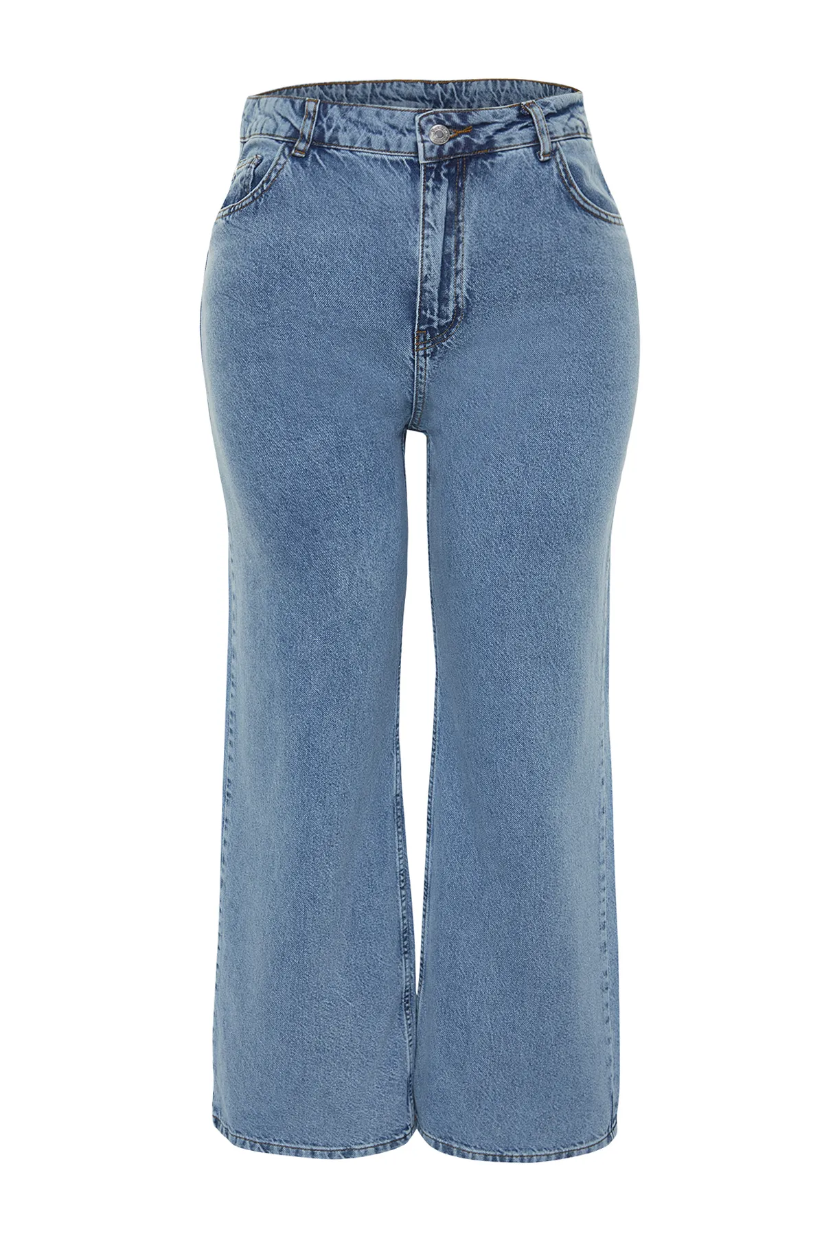 Trendyol Curve  Hellblaue, weit geschnittene Jeans mit hoher Taille TBSSS24CJ00028
