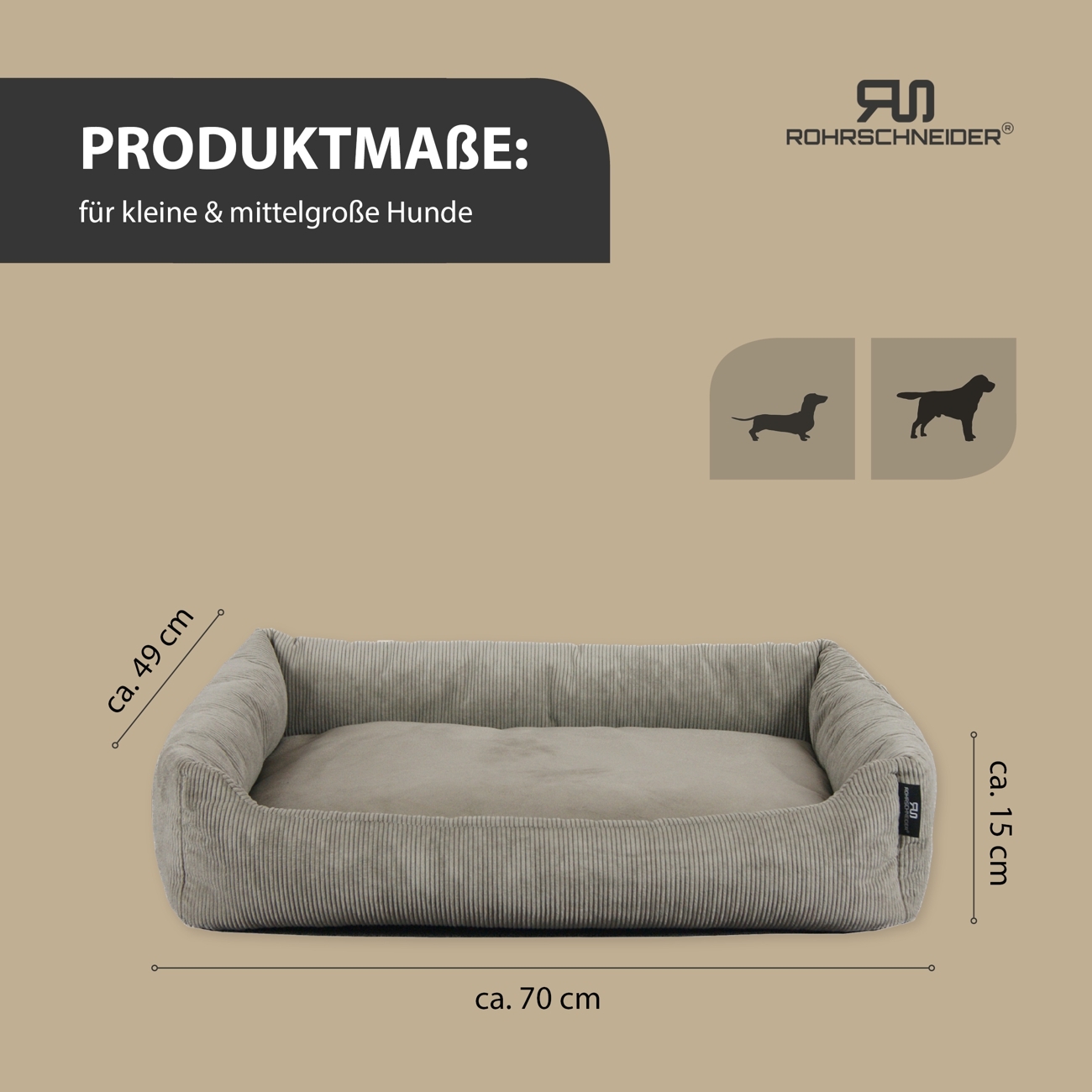 Rohrschneider Hundebetten Rohrschneider Hundebett mit Gratis-Beigabe, waschbar, robuster Fein-Cordstoff taupe
