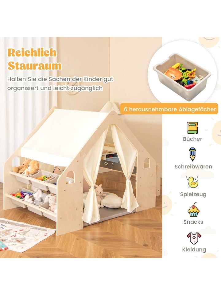 COSTWAY 6-IN-1 Kinderzelt Holz in Beige günstig kaufen onesize