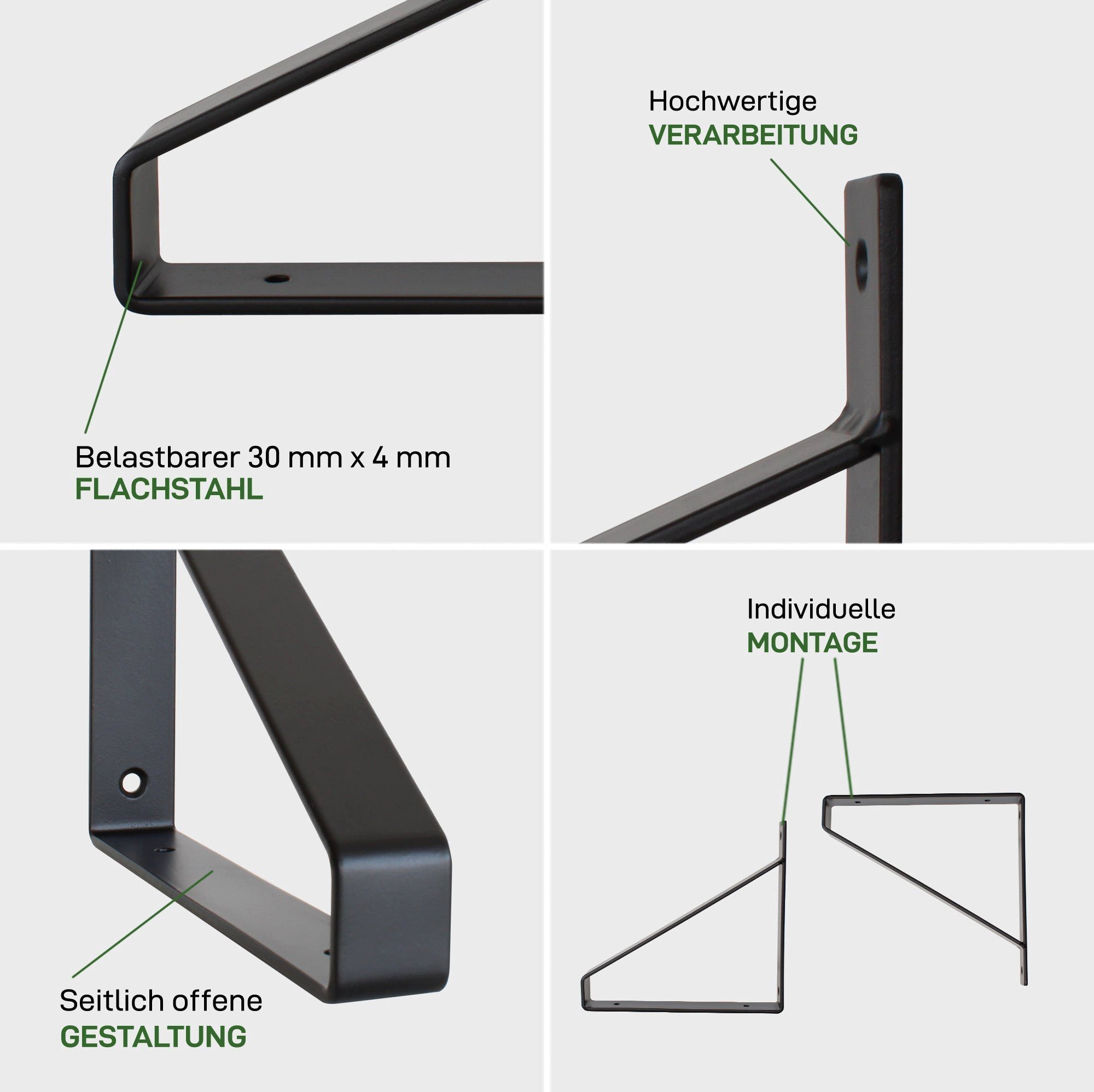 Natural Goods Berlin Wandregalhalter MITTE, 2-tlg., Regalhalterung, Winkelkonsole, Wandregal, Winkelträger, 200mm, Weiß