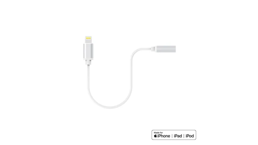 Xlayer Kabel PREMIUM Adapter Lightning auf 3,5 mm AUX MFI-zertifiziert White