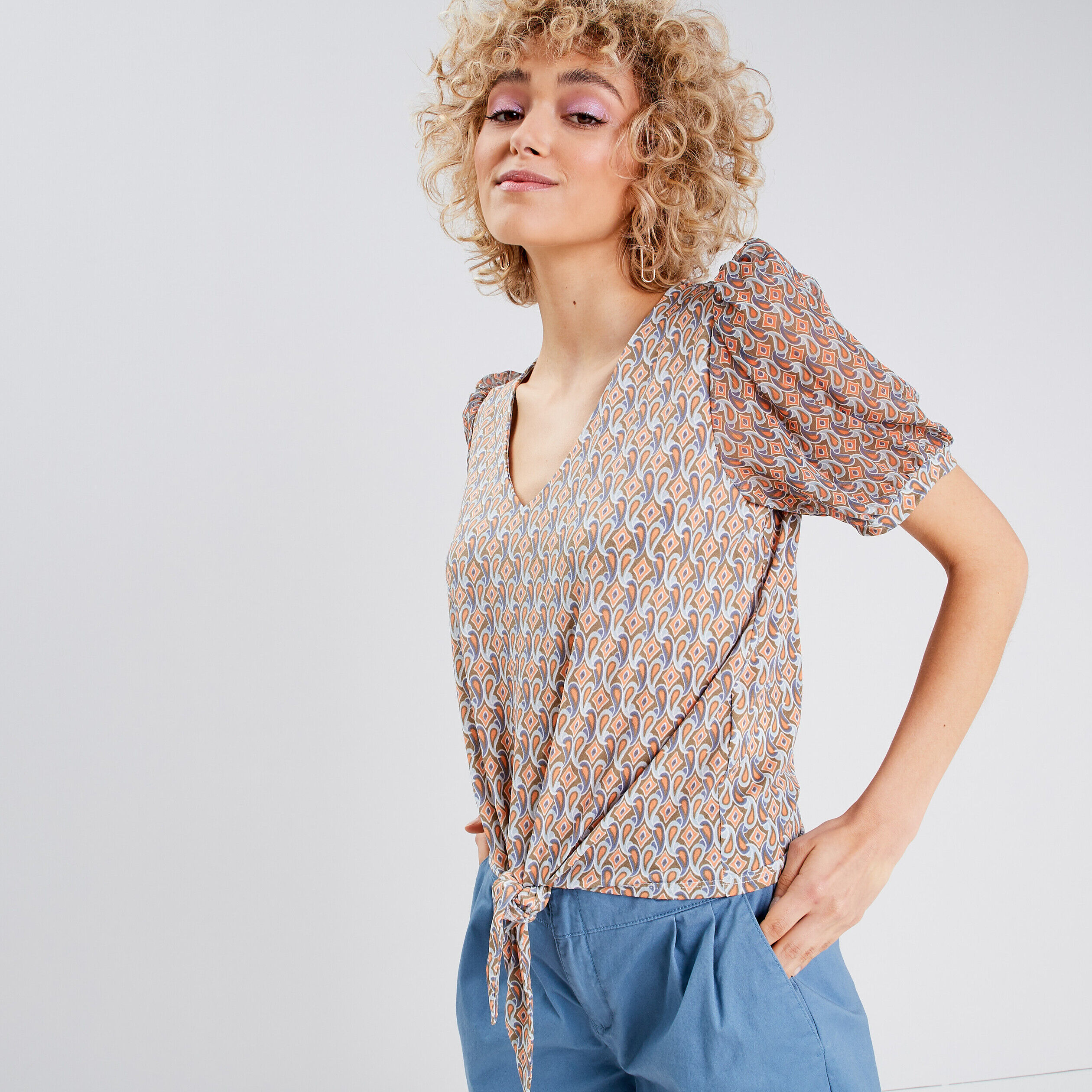 T-shirt manches courtes vert kaki femme | Cache Cache