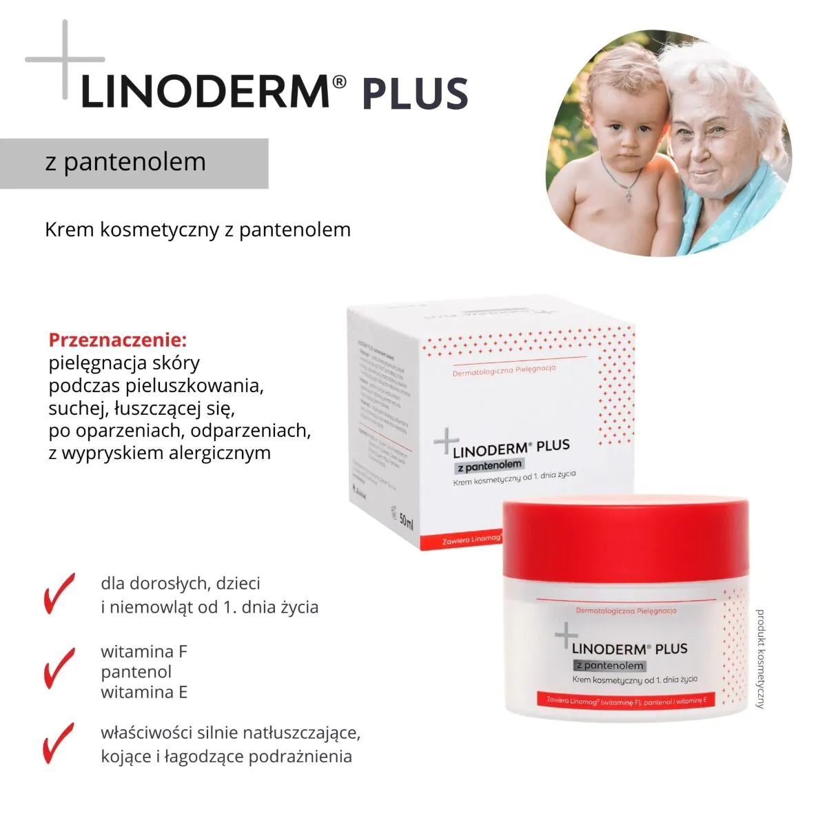 Linoderm Plus med panthenol, kosmetisk creme fra den første levedag
