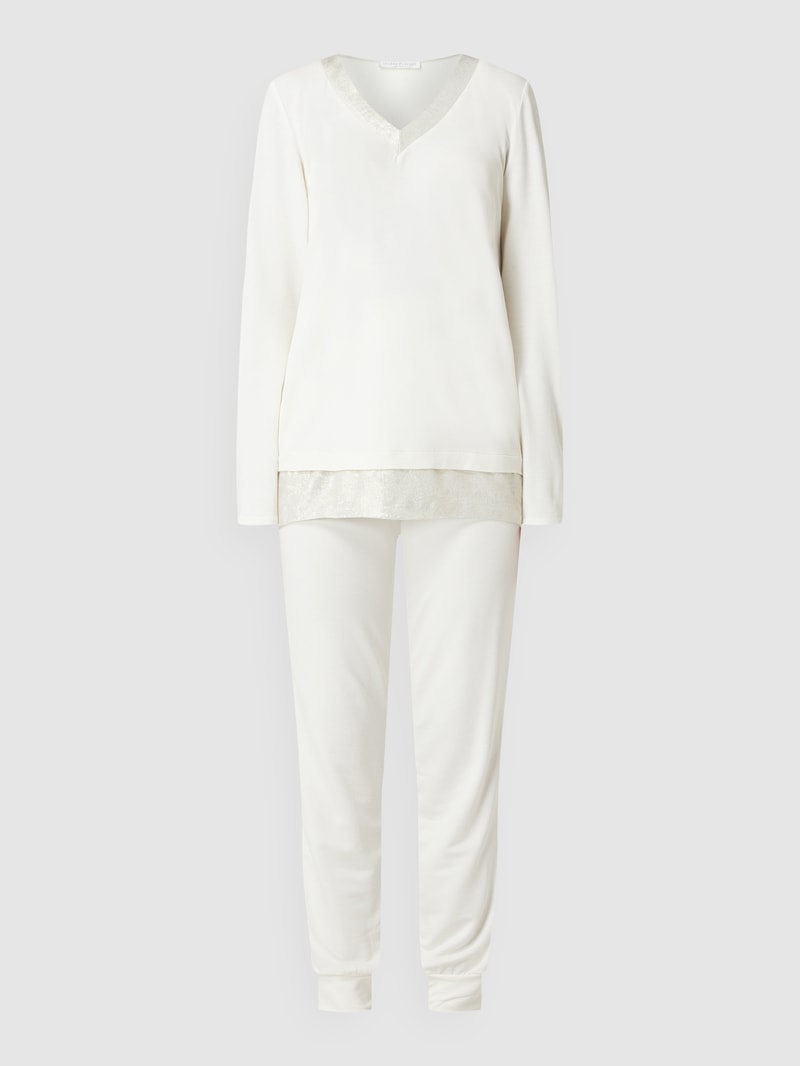 Pyjama mit Kontrastbesatz in offwhite