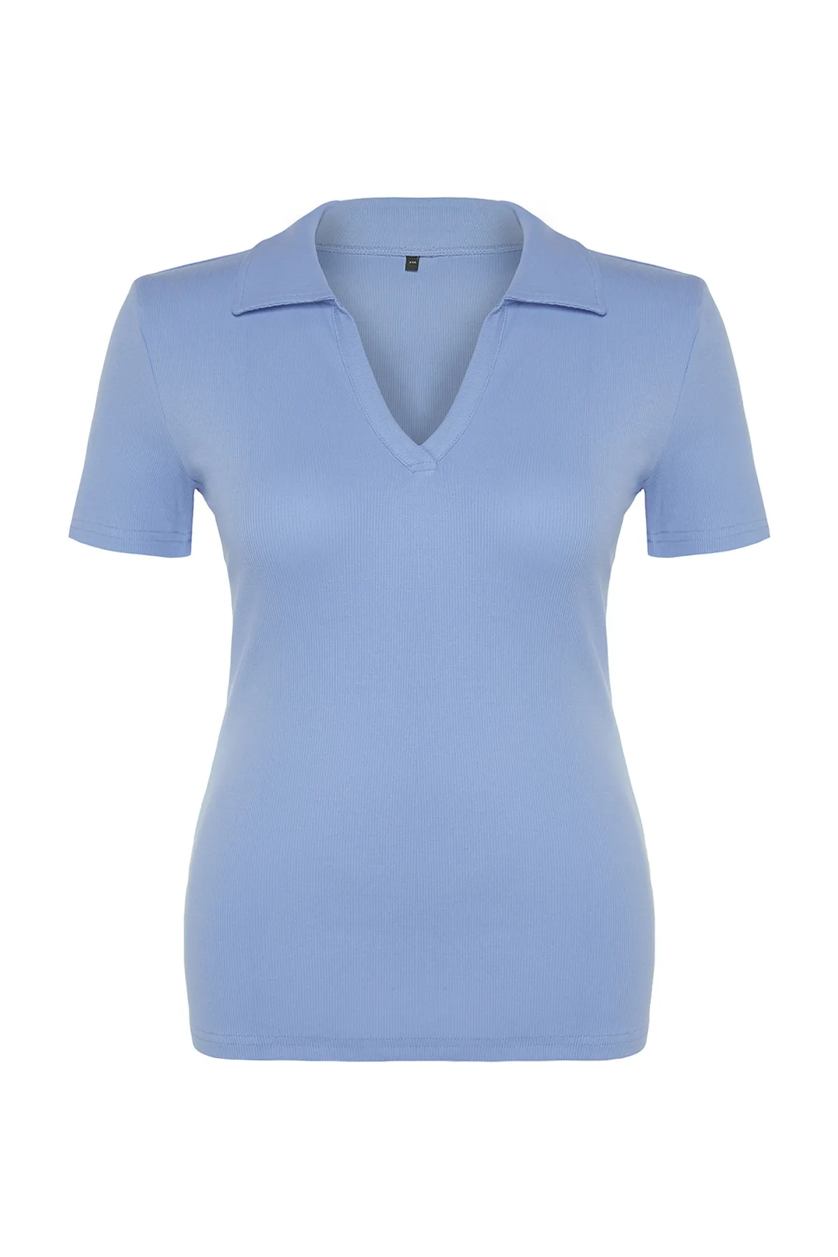 Trendyol Curve  Blaue, figurbetonte Strickbluse mit Polokragen TBSSS22BZ0750